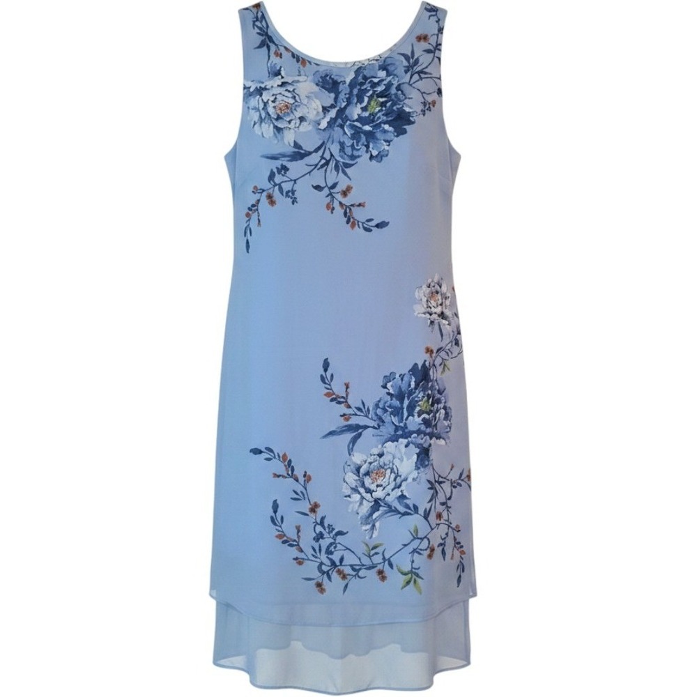 White House Black Market Dress Womens XS Blue Good Floral Sleeveless Lined WHBM
